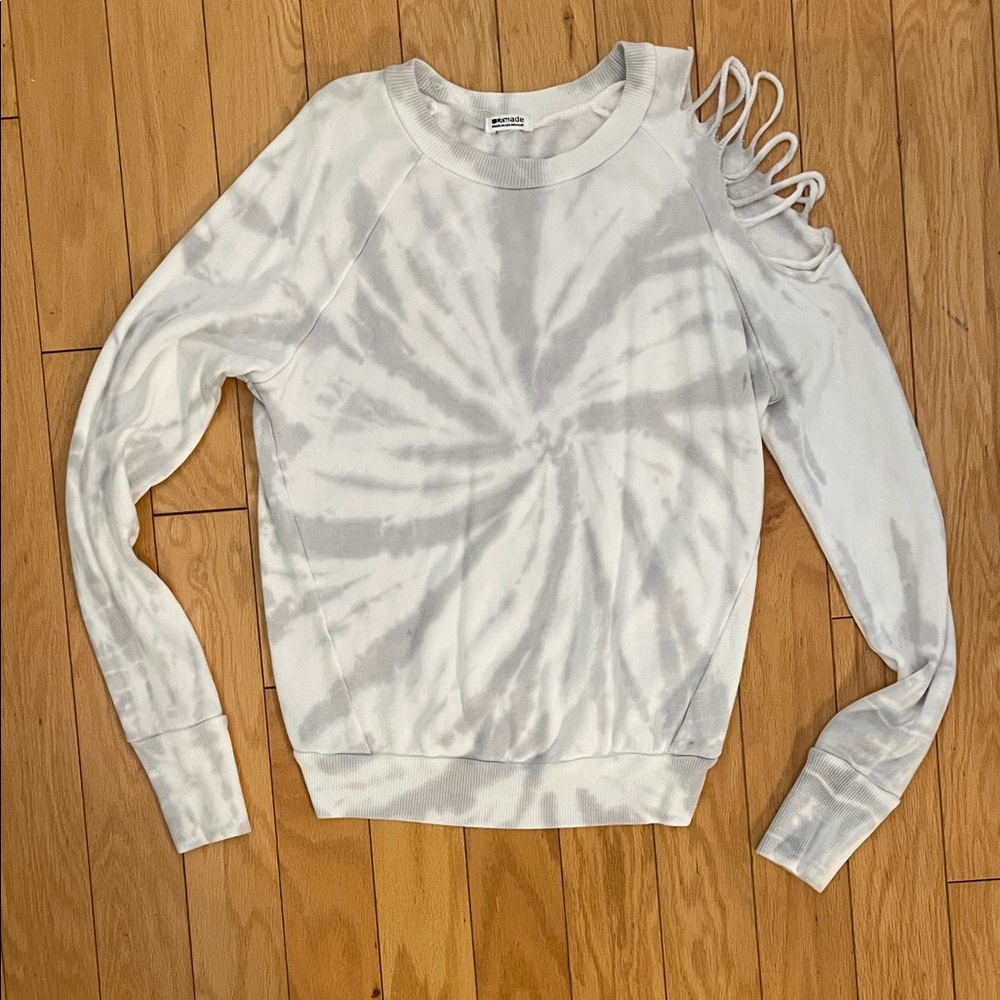 LA Made Gray Tie-Dye Cutout Shoulder Sweatshirt XS